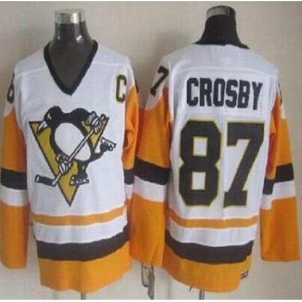 Pittsburgh Penguins #87 Sidney Crosby White Black CCM Throwback Stitched NHL Jersey