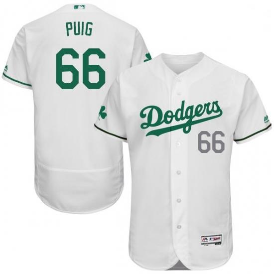 Mens Majestic Los Angeles Dodgers 66 Yasiel Puig White Celtic Flexbase Authentic Collection MLB Jersey