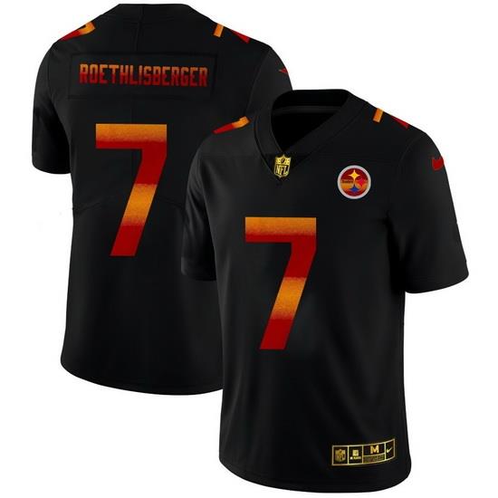 Pittsburgh Steelers 7 Ben Roethlisberger Men Black Nike Red Orange Stripe Vapor Limited NFL Jersey