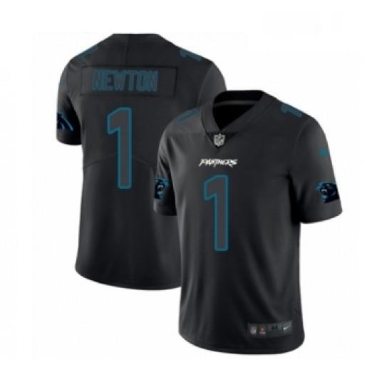Mens Nike Carolina Panthers 1 Cam NeWton Limited Black Rush Impact NFL Jersey