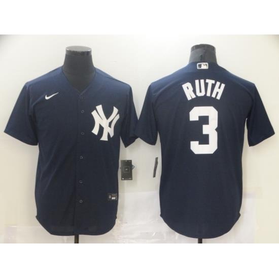 Men Nike NeW York Yankees Babe Ruth 3 Navy Road Flex Base Authentic Collection Jersey