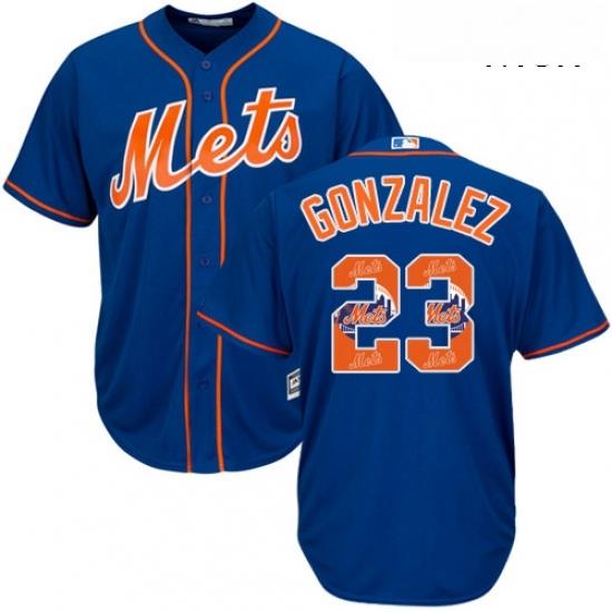 Mens Majestic New York Mets 23 Adrian Gonzalez Authentic Royal Blue Team Logo Fashion Cool Base MLB Jersey