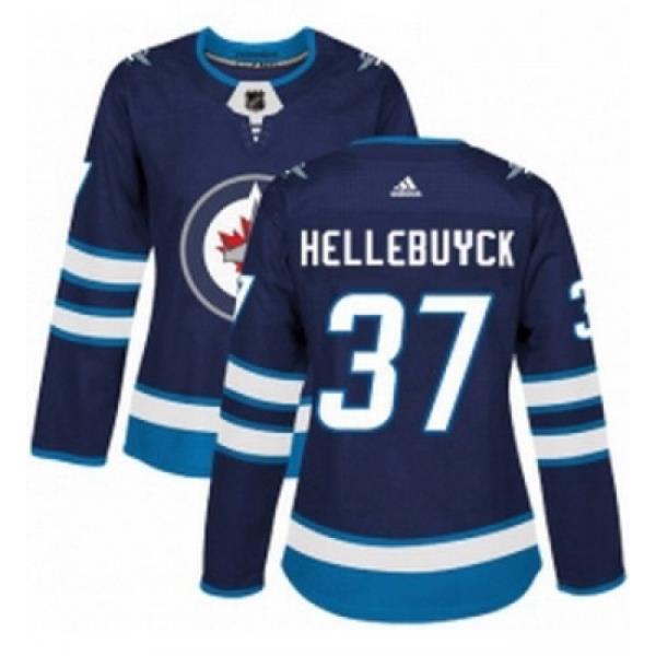 Womens Adidas Winnipeg Jets 37 Connor Hellebuyck Authentic Navy Blue Home NHL Jersey