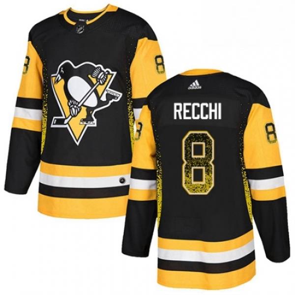 Mens Adidas Pittsburgh Penguins 8 Mark Recchi Authentic Black Drift Fashion NHL Jersey