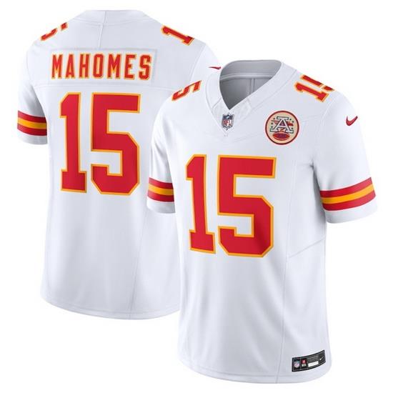 Men   Kansas City Chiefs 15 Patrick Mahomes White 2023 F U S E  Vapor Untouchable Limited Stitched Jersey