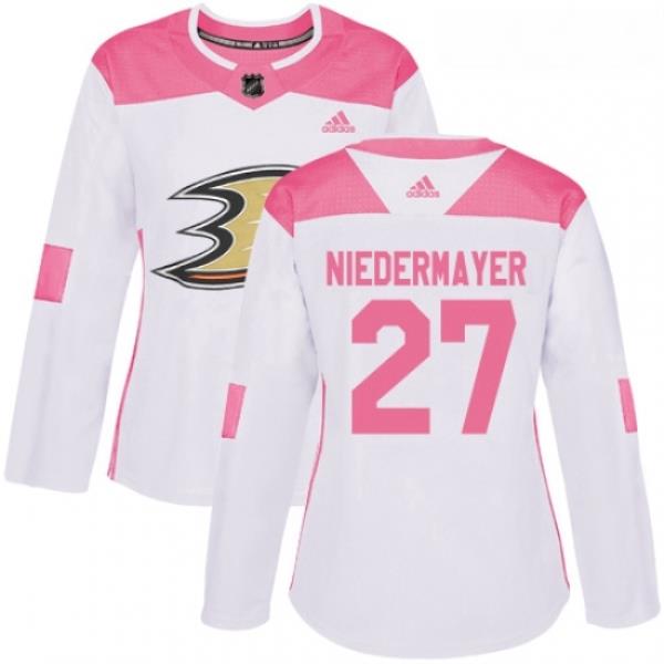 Womens Adidas Anaheim Ducks 27 Scott Niedermayer Authentic WhitePink Fashion NHL Jersey