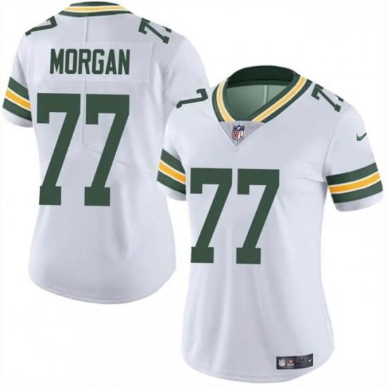 Women Green Bay Packers 77 Jordan Morgan White 2024 Draft Vapor Untouchable Limited Stitched Jersey