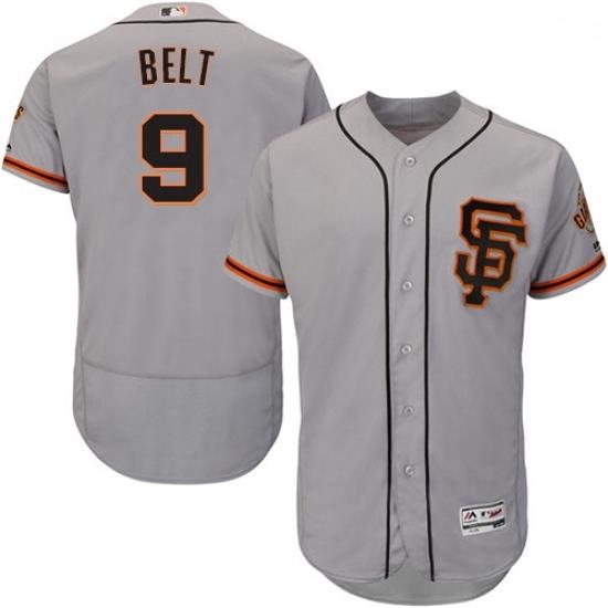 Mens Majestic San Francisco Giants 9 Brandon Belt Grey Alternate Flex Base Authentic Collection MLB Jersey