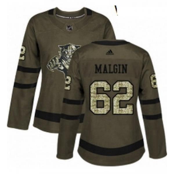 Womens Adidas Florida Panthers 62 Denis Malgin Authentic Green Salute to Service NHL Jersey