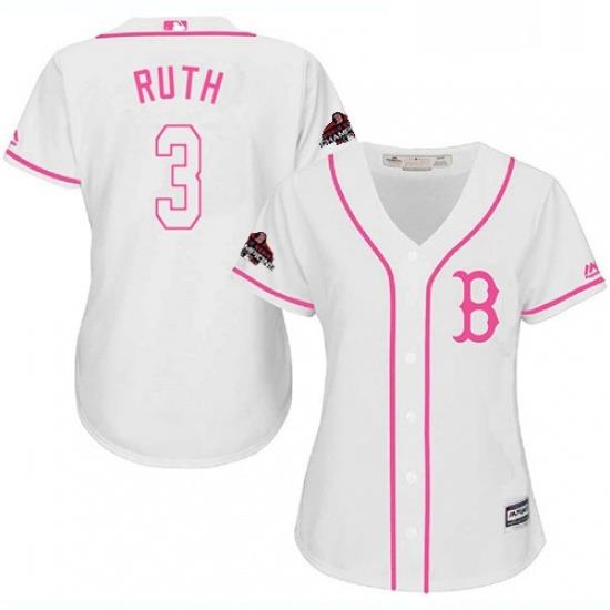 Womens Majestic Boston Red Sox 3 Babe Ruth Authentic White Fashion 2018 World Series Champions MLB Jersey