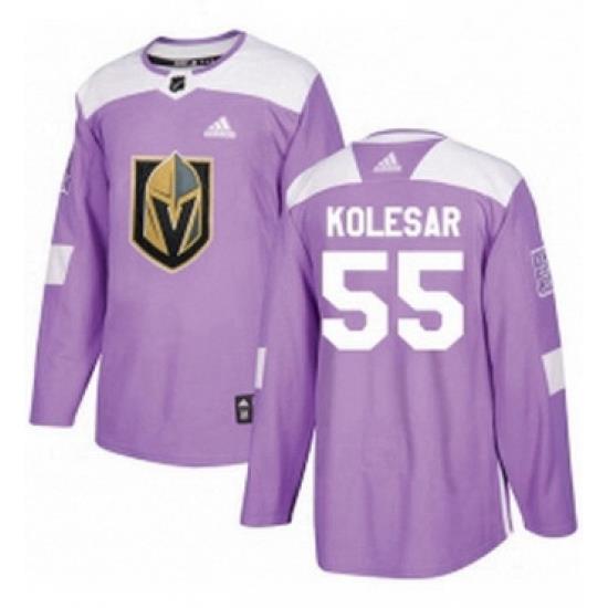 Mens Adidas Vegas Golden Knights 55 Keegan Kolesar Authentic Purple Fights Cancer Practice NHL Jersey