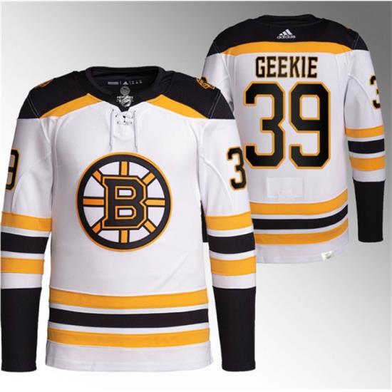 Men Boston Bruins 39 Morgan Geekie White Stitched Jersey