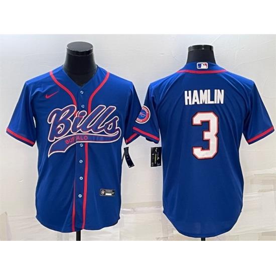 Men Buffalo Bills 3 Damar Hamlin Royal With Patch Cool Base Stitched Baseball Jersey