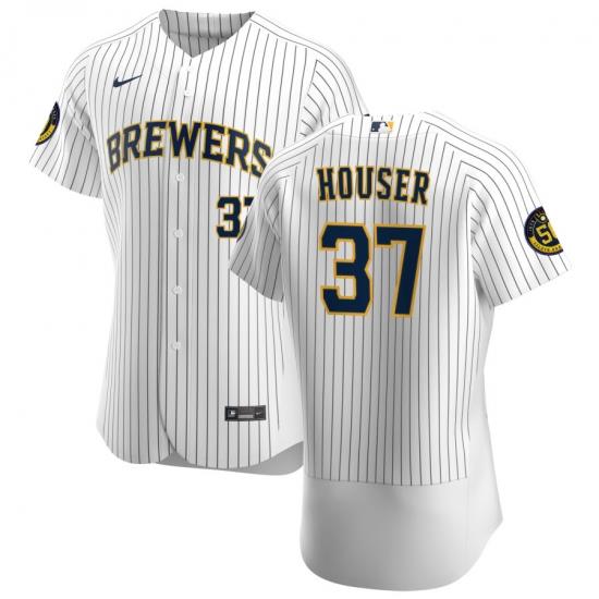 Men MilWaukee BreWers 37 Adrian Houser Men Nike White Home 2020 Flex Base Player MLB Jersey