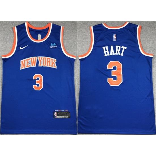 Men New Yok Knicks 3 Josh Hart Blue Stitched Basketball Jersey