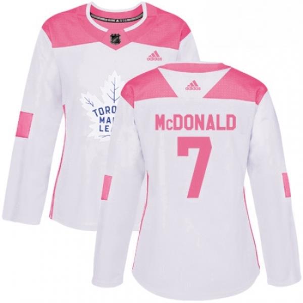 Womens Adidas Toronto Maple Leafs 7 Lanny McDonald Authentic WhitePink Fashion NHL Jersey