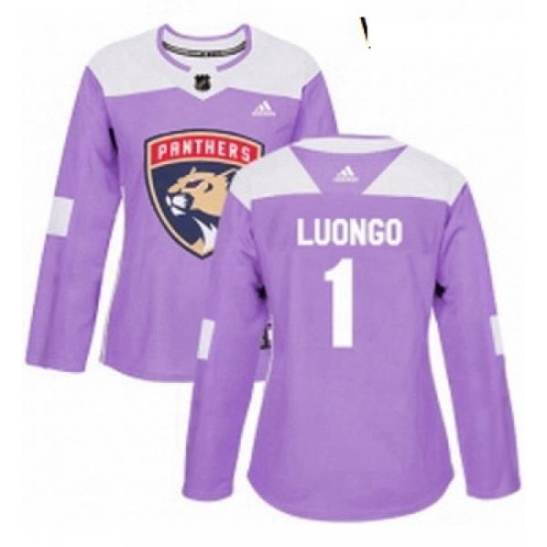 Womens Adidas Florida Panthers 1 Roberto Luongo Authentic Purple Fights Cancer Practice NHL Jersey