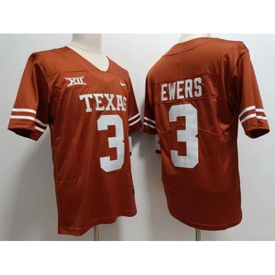 Men Texas Longhorns #3 Quinn Ewers Orange College Football Jersey