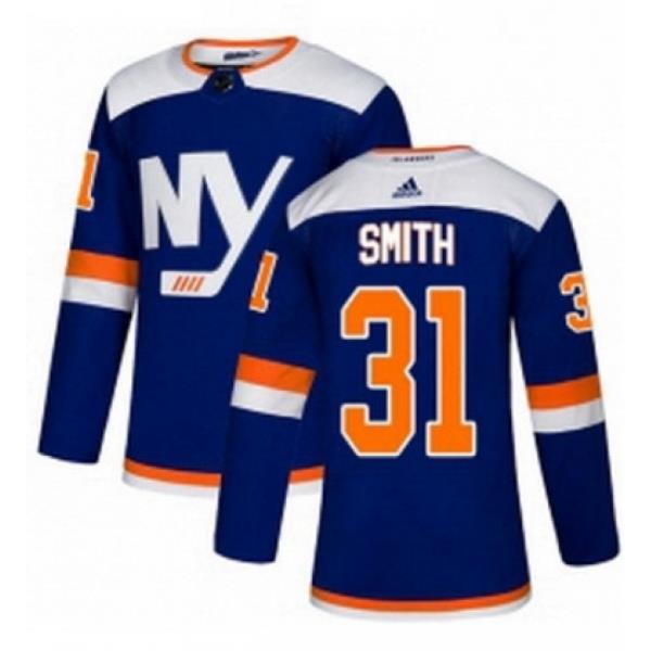 Mens Adidas New York Islanders 31 Billy Smith Premier Blue Alternate NHL Jersey