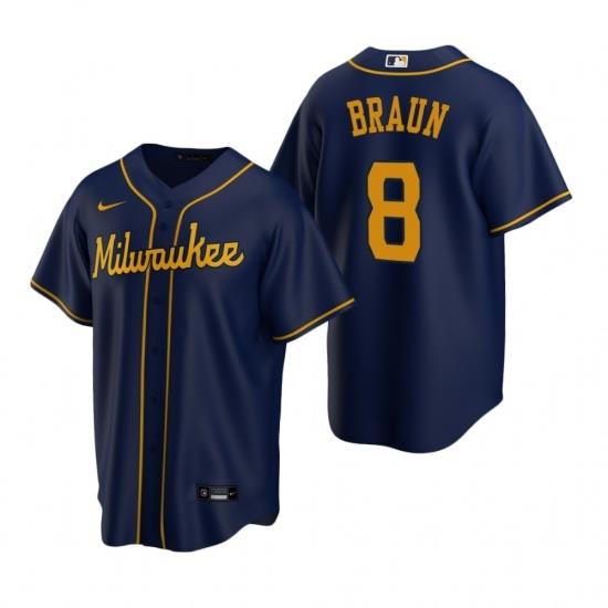 Mens Nike MilWaukee BreWers 8 Ryan Braun Navy Alternate Stitched Baseball Jerse