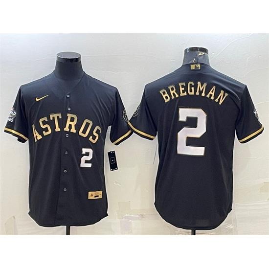 Men Houston Astros 2 Alex Bregman Black Gold 2022 World Series Stitched Baseball Jersey