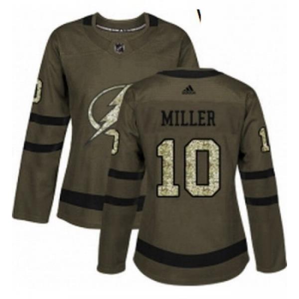 Womens Adidas Tampa Bay Lightning 10 JT Miller Authentic Green Salute to Service NHL Jersey