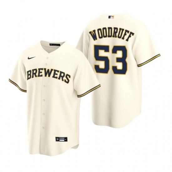 Mens Nike MilWaukee BreWers 53 Brandon Woodruff Cream Home Stitched Baseball Jersey
