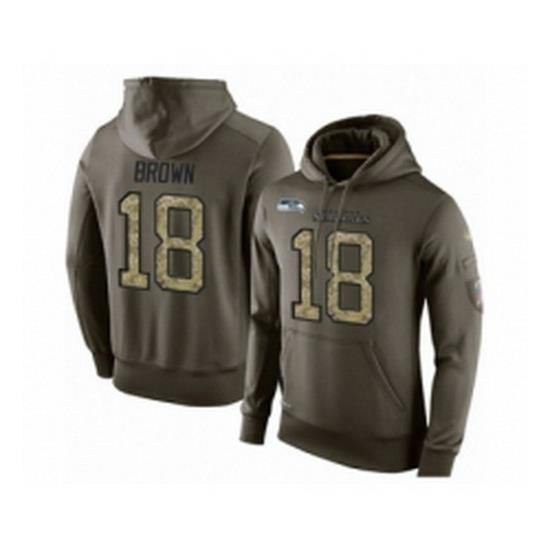 Football Mens Seattle Seahawks 18 Jaron Brown Green Salute To Service Pullover Hoodie