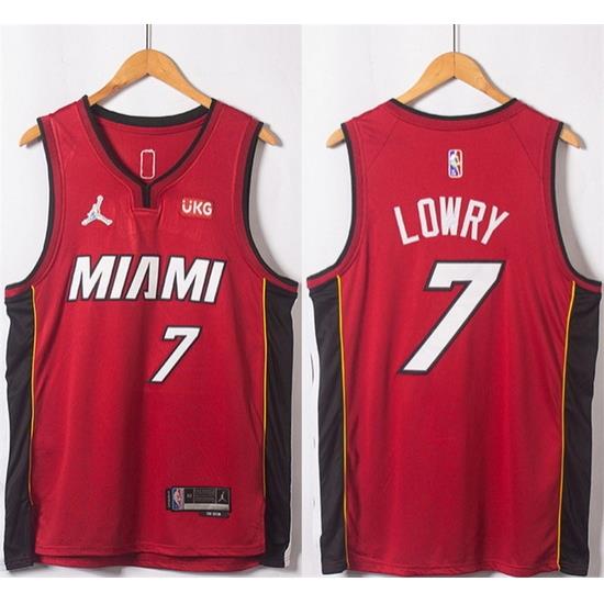 Men Miami Heat 7 Kyle Lowry Red Statement Edition 75th Anniversary Stitched Jersey