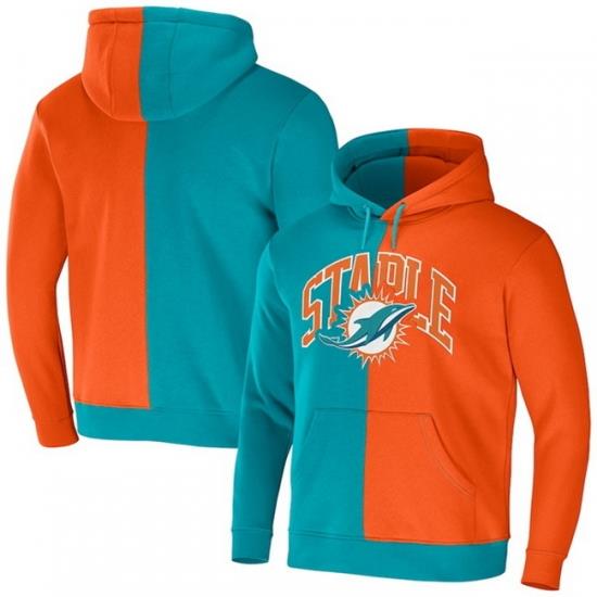 Men Miami Dolphins Aqua Orange Split Logo Pullover Hoodie