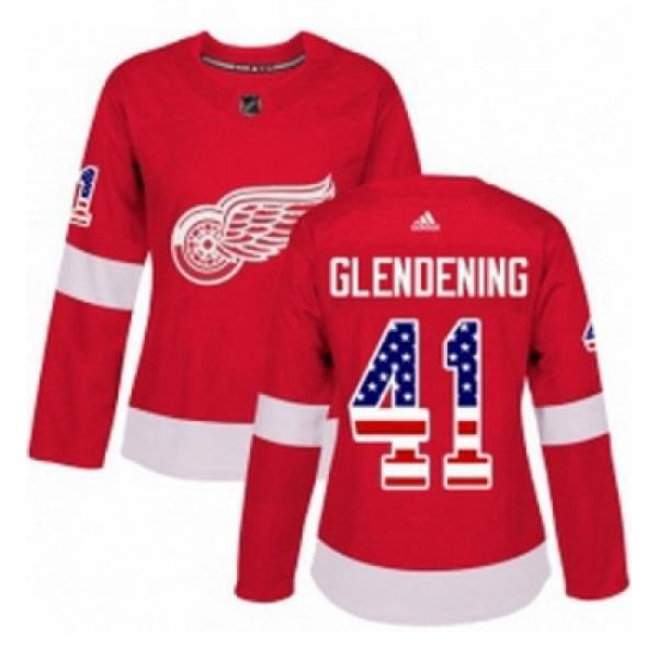 Womens Adidas Detroit Red Wings 41 Luke Glendening Authentic Red USA Flag Fashion NHL Jersey