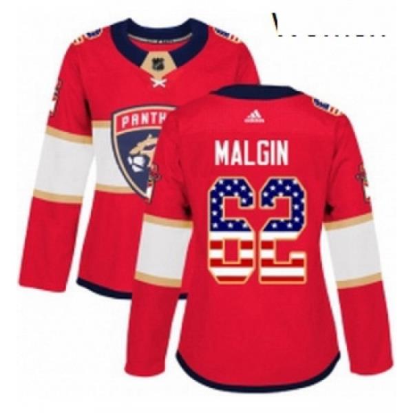 Womens Adidas Florida Panthers 62 Denis Malgin Authentic Red USA Flag Fashion NHL Jersey
