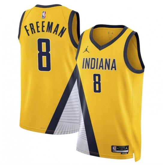 Men Indiana Pacers 8 Enrique Freeman Yelllow 2024 Draft Statement Edition Stitched Basketball Jersey