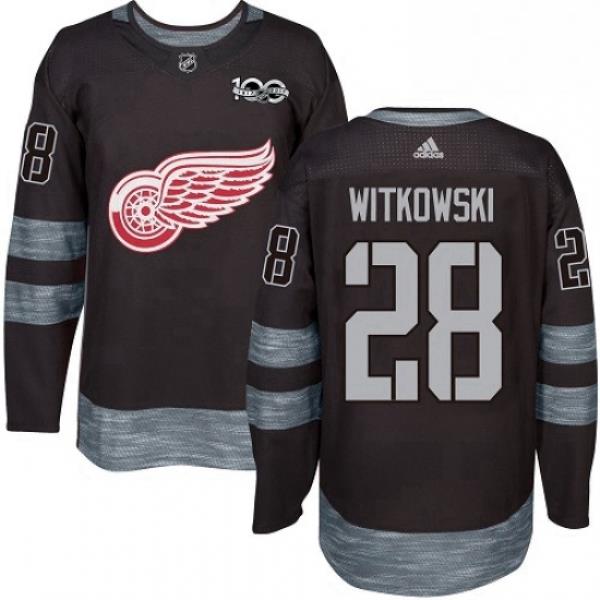 Mens Adidas Detroit Red Wings 28 Luke Witkowski Authentic Black 1917 2017 100th Anniversary NHL Jersey