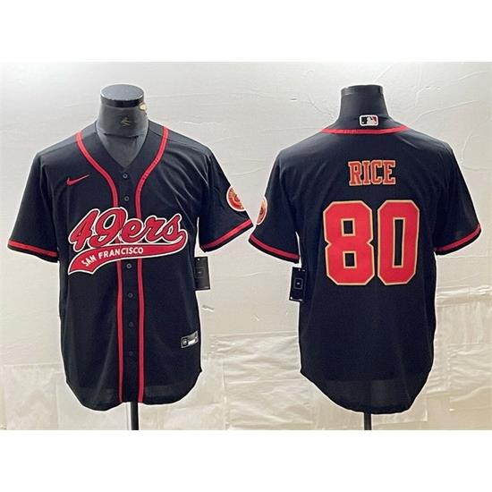 Men San Francisco 49ers 80 Jerry Rice Black With Patch Cool Base Stitched Baseball Jersey