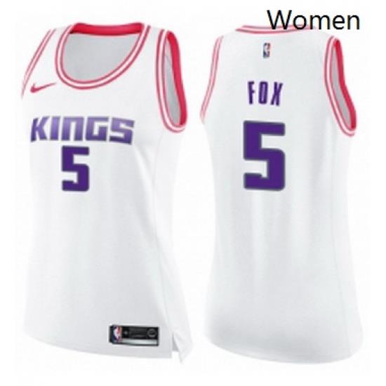 Womens Nike Sacramento Kings 5 DeAaron Fox Swingman WhitePink Fashion NBA Jersey