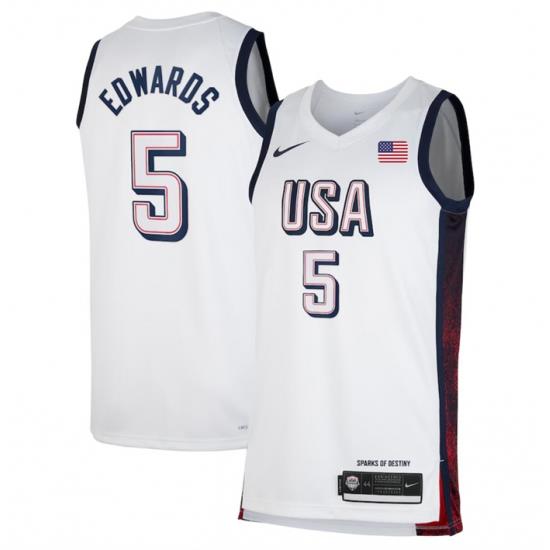 Men USA Basketball 5 Anthony Edwards White 2024 Swingman Stitched Jersey
