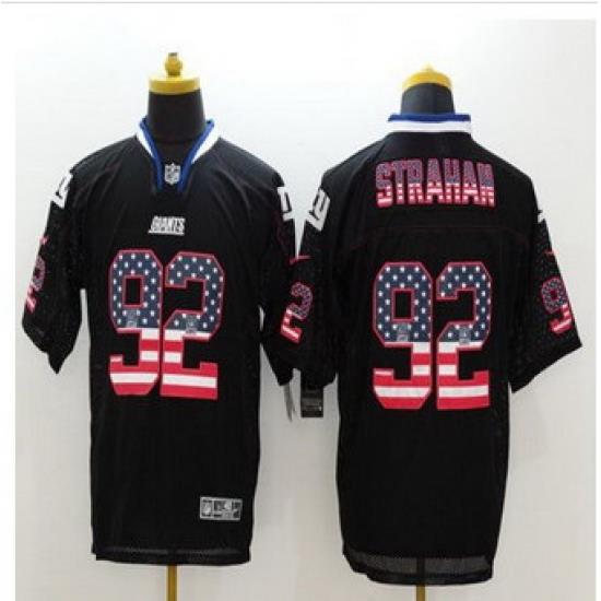 New New York Giants #92 Michael Strahan Black Men Stitched NFL Elite USA Flag Fashion Jersey