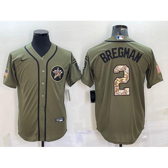 Men Houston Astros 2 Alex Bregman Olive Salute To Service Cool Base Stitched Jersey