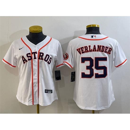 Women Houston Astros 35 Justin Verlander White With Patch Cool Base Stitched Baseball Jersey