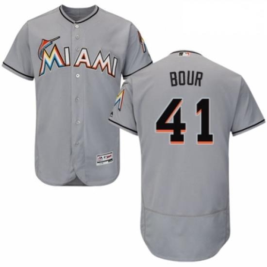 Mens Majestic Miami Marlins 41 Justin Bour Grey Road Flex Base Authentic Collection MLB Jersey