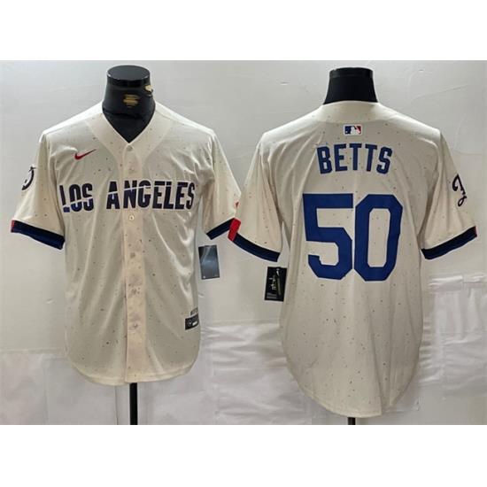 Men Los Angeles Dodgers 50 Mookie Betts Cream Stitched Baseball Jersey