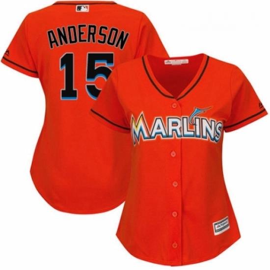 Womens Majestic Miami Marlins 15 Brian Anderson Replica Orange Alternate 1 Cool Base MLB Jersey