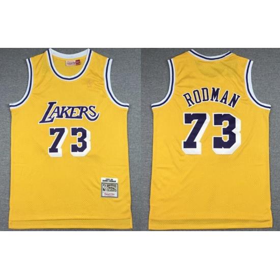 Men Los Angeles Lakers Dennis Rodman 73 Yellow Hardwood Classic Mitchll Ness NBA Jersey