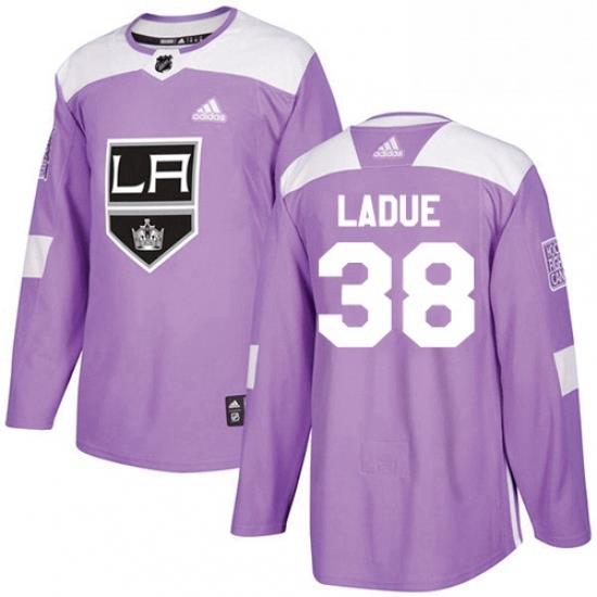 Mens Adidas Los Angeles Kings 38 Paul LaDue Authentic Purple Fights Cancer Practice NHL Jersey