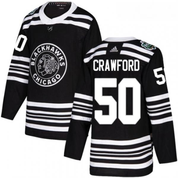Youth Adidas Chicago Blackhawks 50 Corey Crawford Authentic Black 2019 Winter Classic NHL Jersey