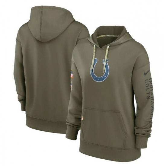 Women Indianapolis Colts 2022 Olive Salute To Service Therma Performance Pullover Hoodie