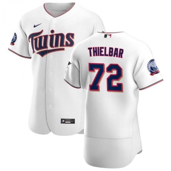 Men Minnesota TWins 72 Caleb Thielbar Men Nike White Home 2020 60th Season Flex Base Team MLB Jersey