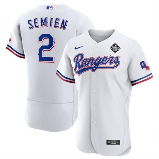 Men Texas Rangers 2 Marcus Semien White 2023 World Series Flex Base Stitched Baseball Jersey