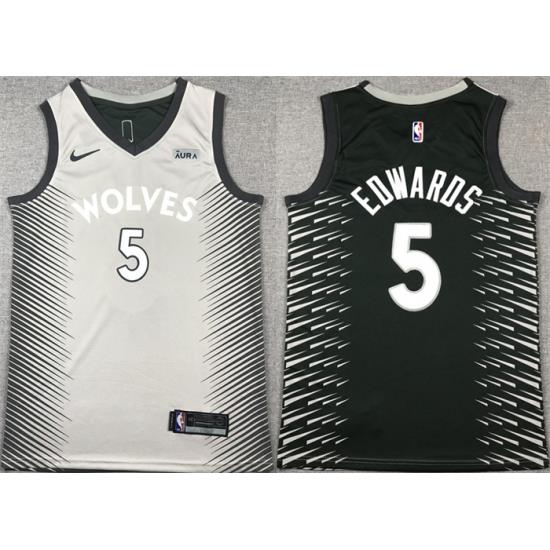 Men Minnesota Timberwolves 5 Anthony Edwards Grey Black Stitched Jersey